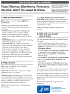 Tdap Tetanus Diphtheria and Pertussis Vaccine What You Need to Know 2021