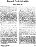 Research needs in syphilis