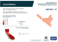 CA Congressional District 47 Heart Disease and Federally Qualified Health Centers Map 118th Congress