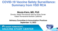 COVID19 Vaccine Safety Surveillance  Summary from VSD RCA