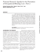 National research agenda for the prevention of occupational hearing loss  part 2