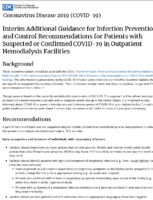 Interim Additional Guidance for Infection Prevention and Control Recommendations for Patients with Suspected or Confirmed COVID19 in Outpatient Hemodialysis Facilities March 10 2020