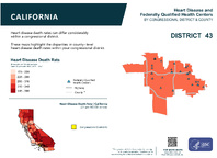 CA Congressional District 43 Heart Disease and Federally Qualified Health Centers Map 118th Congress