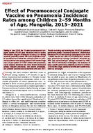 Effect of Pneumococcal Conjugate Vaccine on Pneumonia Incidence Rates among Children 259 Months of Age Mongolia 20152021