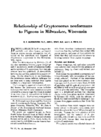 Relationship Of Cryptococcus Neoformans To Pigeons In Milwaukee Wisconsin