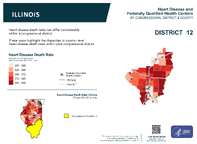 IL Congressional District 12 Heart Disease and Federally Qualified Health Centers Map 118th Congress