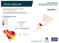 SC Congressional District 01 Heart Disease and Federally Qualified Health Centers Map 118th Congress