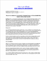 Recommendation to Temporarily Suspend Usage of GlaxoSmithKline Rotarix Rotavirus Vaccine Monday March 22 2010 1554 EDT 0354 PM EDT