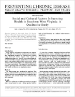 Social and Cultural Factors Influencing Health in Southern West Virginia A Qualitative Study