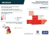 MI Congressional District 07 Heart Disease and Federally Qualified Health Centers Map 119th Congress