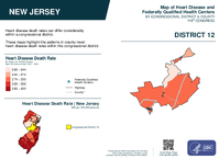 NJ Congressional District 12 Heart Disease and Federally Qualified Health Centers Map 119th Congress