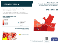 PA Congressional District 14 Heart Disease and Federally Qualified Health Centers Map 118th Congress