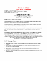 COMMUNICATIONS TOPIC Initial Health Alert Notice to States and Local Public Health Agencies Tuesday September 11 2001 1325 EDT 0125 PM EDT