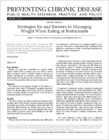 Strategies for and Barriers to Managing Weight When Eating at Restaurants
