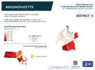 MA Congressional District 08 Heart Disease and Federally Qualified Health Centers Map 118th Congress