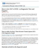 How to Get CDCs COVID19 Diagnostic Test and Supplies June 13 2020
