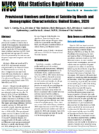 Provisional Numbers and Rates of Suicide by Month and Demographic Characteristics United States 2020
