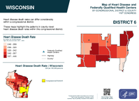 WI Congressional District 06 Heart Disease and Federally Qualified Health Centers Map 119th Congress