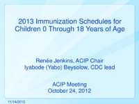 2013 Immunization schedules for children 0 through 18 years of age