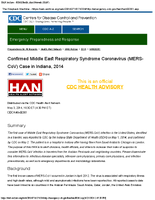 CDC Health Advisory Confirmed Middle East Respiratory Syndrome Coronavirus MERSCoV Case in Indiana 2014 20140503 May 3 2014 1630 430 PM ET