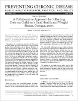 A Collaborative Approach to Collecting Data on Childrens Oral Health and Weight Status Georgia 2005