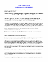 Interim Guidance for the Removal of Quarantine Orders and the Euthanasia of Animals Affected by the Monkeypox Outbreak Monday June 30 2003 2145 EDT 945 PMEDT