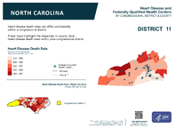 NC Congressional District 11 Heart Disease and Federally Qualified Health Centers Map 118th Congress