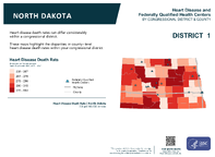 ND Congressional District 01 Heart Disease and Federally Qualified Health Centers Map 118th Congress