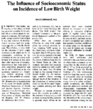The Influence Of Socioeconomic Status On Incidence Of Low Birth Weight