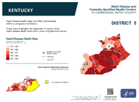 KY Congressional District 05 Heart Disease and Federally Qualified Health Centers Map 118th Congress