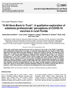 It All Goes Back to Trust A Qualitative Exploration of Extension Professionals Perceptions of COVID19 Vaccines in Rural Florida