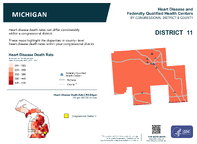 MI Congressional District 11 Heart Disease and Federally Qualified Health Centers Map 118th Congress