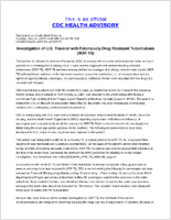 Investigation of US Traveler with Extensively Drug Resistant Tuberculosis XDR TB Tuesday May 29 2007 040 EDT 1240 PM EDT