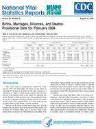 Births Marriages Divorces and Deaths Provisional Data for February 2004