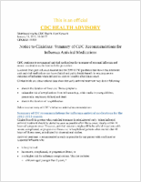 Notice to Clinicians Summary of CDC Recommendations for Influenza Antiviral Medications January 15 2013 1600 ET
