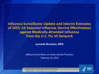 Influenza surveillance update and interim estimates of 201516 seasonal influenza vaccine effectiveness against medicallyattended influenza from the US Flu VE Network