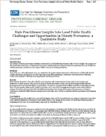 State Practitioner Insights Into Local Public Health Challenges and Opportunities in Obesity Prevention a Qualitative Study