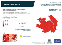 PA Congressional District 12 Heart Disease and Federally Qualified Health Centers Map 118th Congress