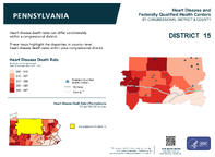 PA Congressional District 15 Heart Disease and Federally Qualified Health Centers Map 118th Congress
