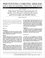TelevisionViewing Characteristics of Adults Correlations to Eating Practices and Overweight and Health Status