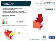 WI Congressional District 08 Heart Disease and Federally Qualified Health Centers Map 118th Congress