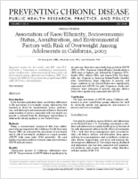 Association of RaceEthnicity Socioeconomic Status Acculturation and Environmental Factors with Risk of Overweight Among Adolescents in California 2003