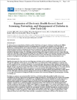 Expansion of Electronic Health RecordBased Screening Prevention and Management of Diabetes in New York City