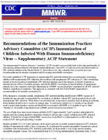 Recommendations of the Immunization Practices Advisory Committee ACIP Immunization of Children Infected With Human Immunodeficiency Virus  Supplementary ACIP Statement