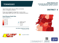 TN Congressional District 08 Heart Disease and Federally Qualified Health Centers Map 118th Congress