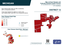 MI Congressional District 13 Heart Disease and Federally Qualified Health Centers Map 119th Congress