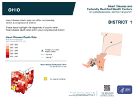 OH Congressional District 01 Heart Disease and Federally Qualified Health Centers Map 118th Congress