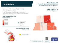 MI Congressional District 07 Heart Disease and Federally Qualified Health Centers Map 118th Congress