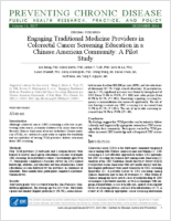 Engaging Traditional Medicine Providers in Colorectal Cancer Screening Education in a Chinese American Community A Pilot Study