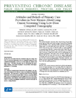 Attitudes and Beliefs of Primary Care Providers in New Mexico About Lung Cancer Screening Using LowDose Computed Tomography